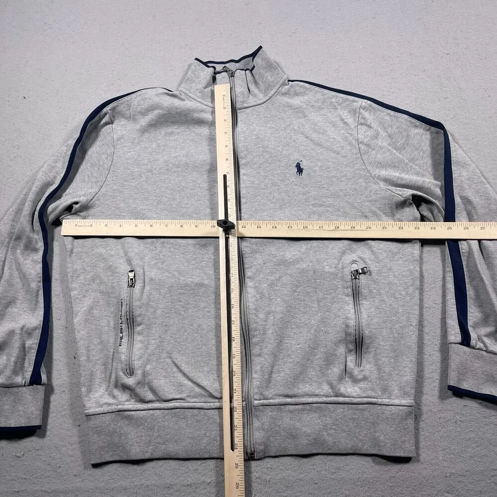 Polo Ralph Lauren Track Jacket Men Large Regular Gray Navy Stripe Athleisure‎